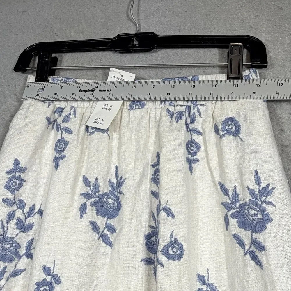 Abercrombie Linen Blend Floral Tiered Maxi Skirt Womens XS Blue White Boho Beach